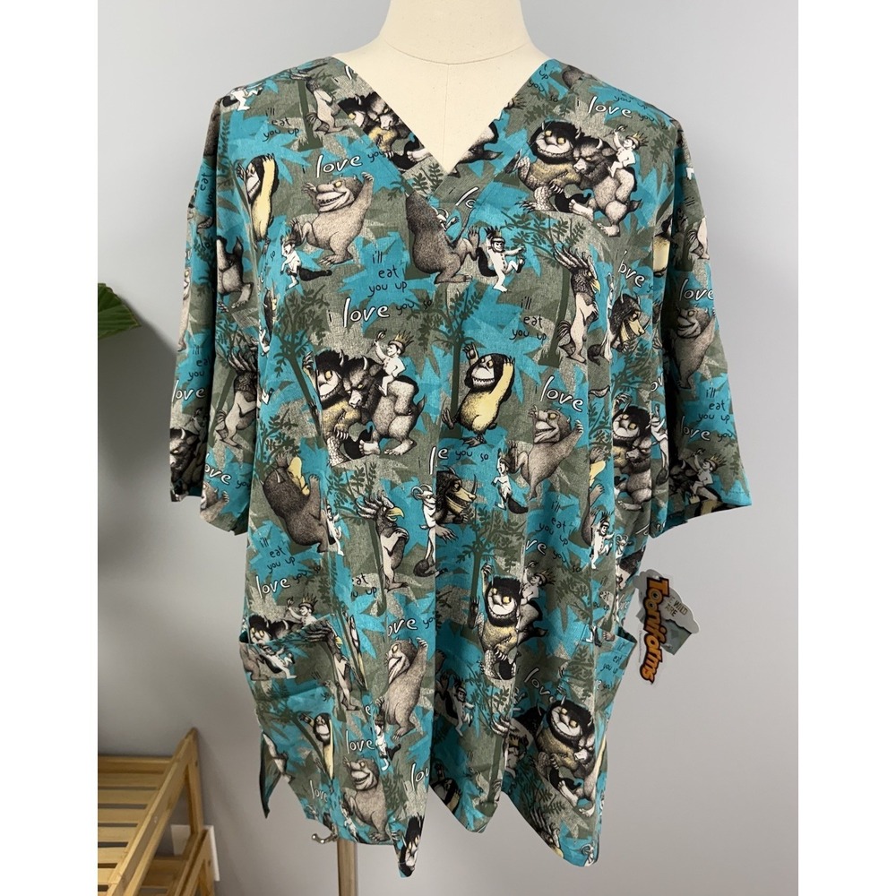 NWT Cherokee Where The Wild Things Are Scrub Top Unisex 4XL 4X Tooniforms Scrubs